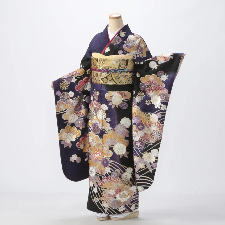 【成人式期間外】振袖 レンタル フルセット Mサイズ 着物 【黒系】【状態:A】【f0721368r】
