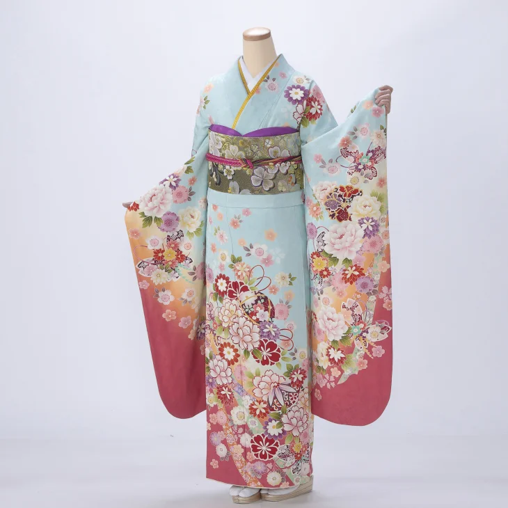 振袖 購入 フルセット Mサイズ 成人式 着物 【青・紺系】【中古】【状態:A】【f0314185】