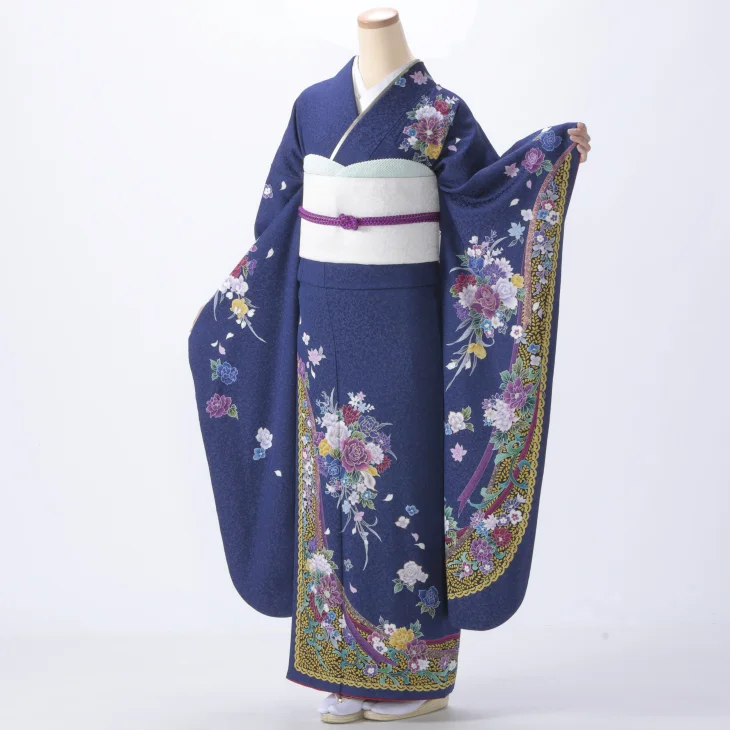 【成人式】振袖 レンタル フルセット Lサイズ 着物 【青・紺系】【f0420129r2】