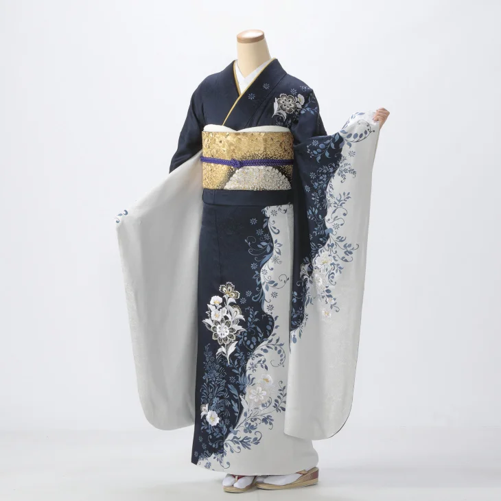 振袖 購入 フルセット Lサイズ 成人式 着物 【青・紺系】【中古】【状態:S】【f0425052】
