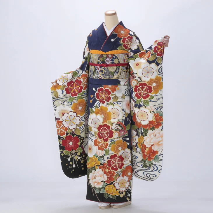 振袖 購入 フルセット Lサイズ 成人式 着物 【青・紺系】【中古】【状態:A】【f0520222】