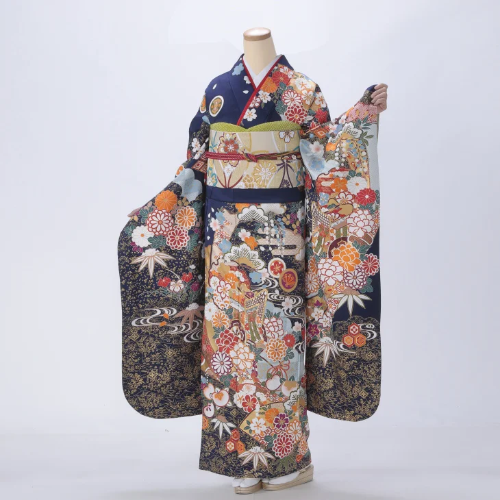 【袴プレゼント対象】振袖 購入 フルセット Lサイズ 成人式 着物 【青・紺系】【中古】【状態:A】【f0522085】