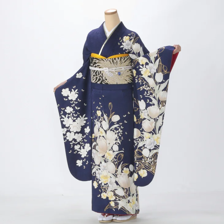 振袖 購入 フルセット Mサイズ 成人式 着物 【青・紺系】【中古】【状態:A】【f0523359】