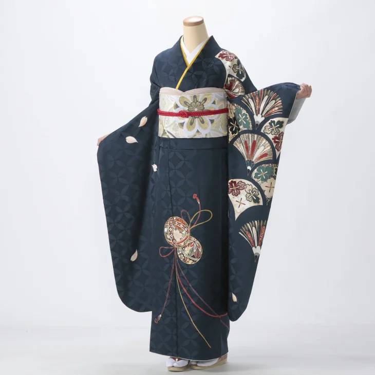 振袖 購入 フルセット Lサイズ 成人式 着物 【青・紺系】【中古】【状態:S】【f0523396】