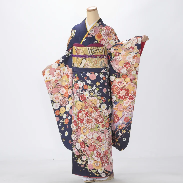 振袖 購入 フルセット Mサイズ 成人式 着物 【青・紺系】【中古】【状態:A】【f0618063】