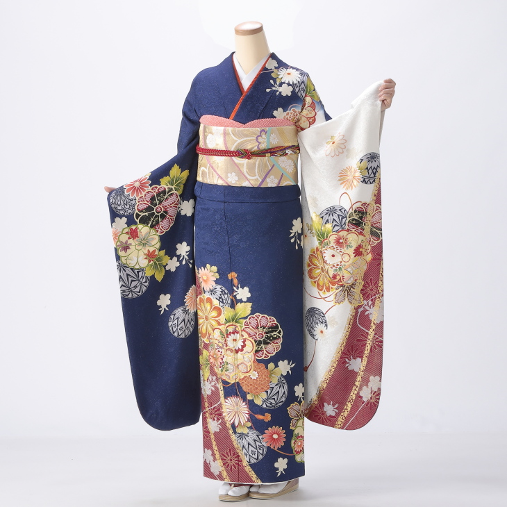 【袴プレゼント対象】振袖 購入 フルセット Lサイズ 成人式 着物 【青・紺系】【中古】【状態:A】【f0620029】