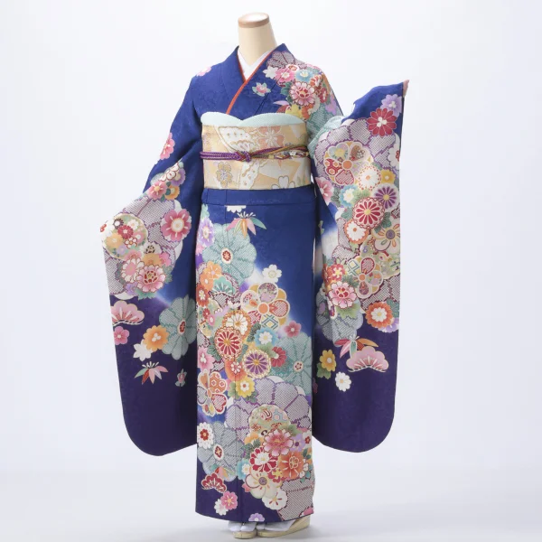 振袖 購入 フルセット Mサイズ 成人式 着物 【青・紺系】【中古】【状態:A】【f0819053】