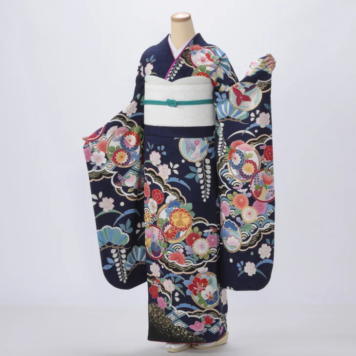 【成人式】振袖 レンタル フルセット Mサイズ 着物 【青・紺系】【f0923045r2】