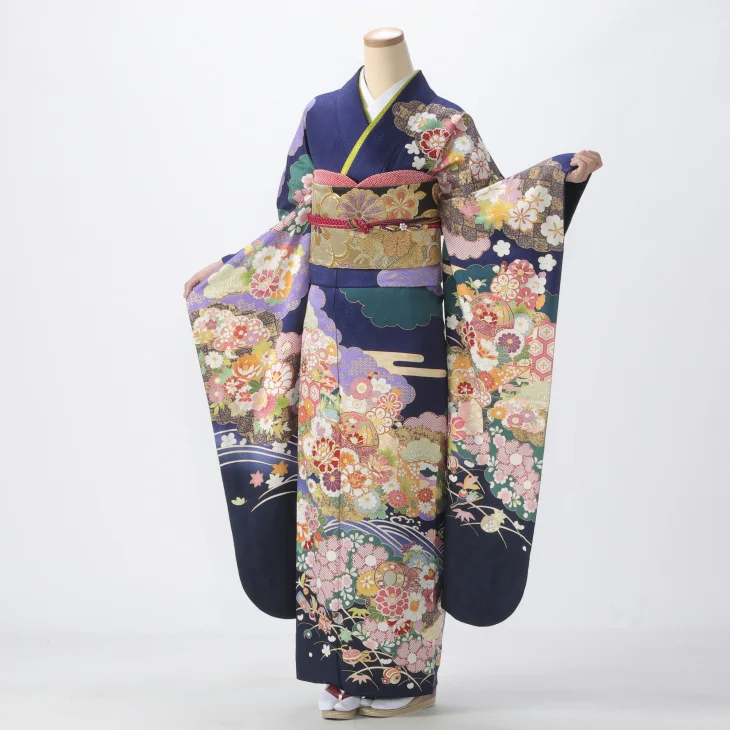【成人式】振袖 レンタル フルセット Lサイズ 着物 【青・紺系】【f1323002r2】