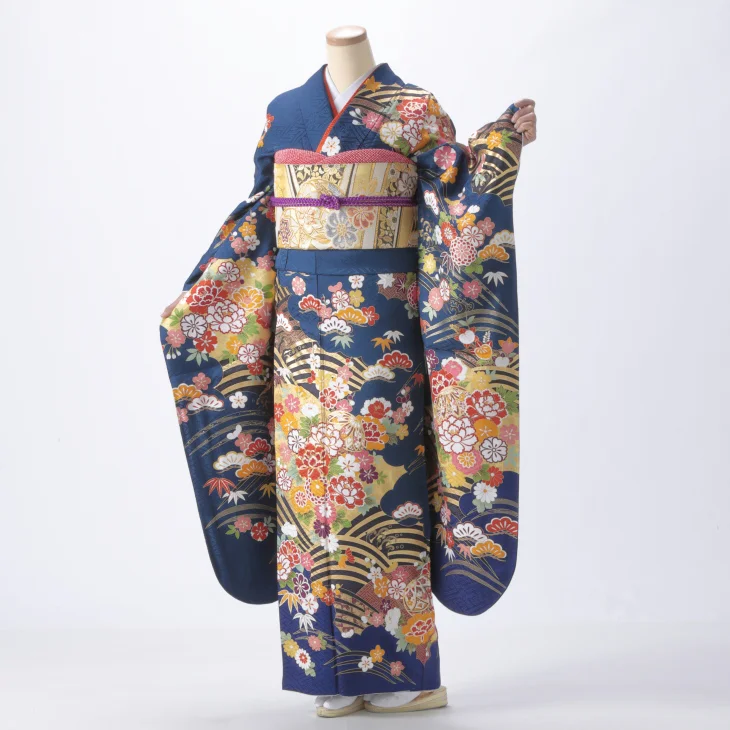 振袖 購入 フルセット Lサイズ ほぼ新品 成人式 着物【青・紺系】【中古】【状態:S】【f8024006】