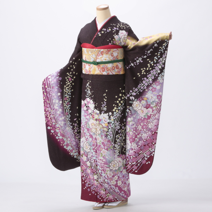 振袖 購入 フルセット Mサイズ 成人式 着物 【茶系】【中古】【状態:A】【f0111244】