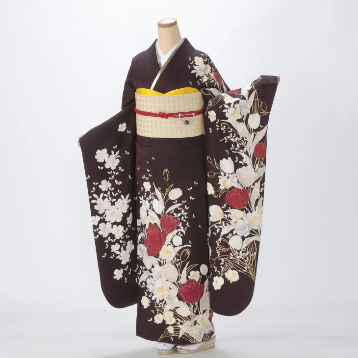 振袖 購入 フルセット Lサイズ 成人式 着物 【茶系】【中古】【状態:A】【f0523246】