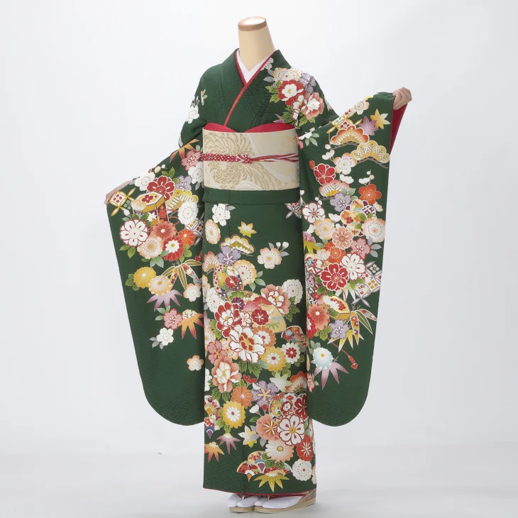 【成人式】振袖 レンタル フルセット Mサイズ 着物 【グリーン系】【f0521053r2】