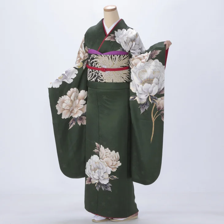 振袖 購入 フルセット Sサイズ 成人式 着物 【グリーン系】【中古】【状態:S】【f0726301】