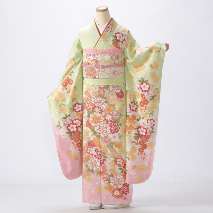振袖 購入 フルセット LLサイズ ほぼ新品 成人式 着物 【グリーン系】【中古】【状態:S】【f8024068】
