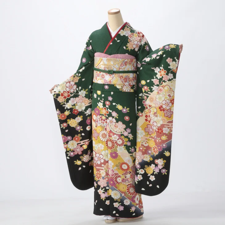 振袖 購入 フルセット LLサイズ 成人式 着物 【グリーン系】【中古】【状態:A】【f8024079】