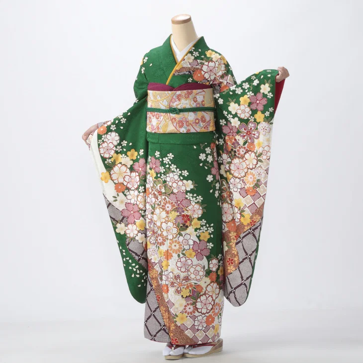 【成人式期間外】振袖 レンタル フルセット LLサイズ ほぼ新品 着物 【グリーン系】【状態:S】【f8024105r】