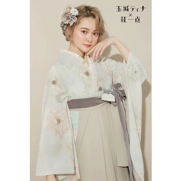 袴 レンタル レディース フルセット 着付け小物付き 花柄 ペールグリーン ベージュ 玉城ティナ×紅一点 卒業式 着物【h22103】