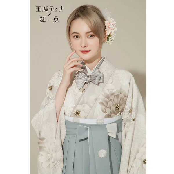 袴 レンタル レディース フルセット 着付け小物付き 花柄 ブルーグレー 玉城ティナ×紅一点 卒業式 着物【h22104】
