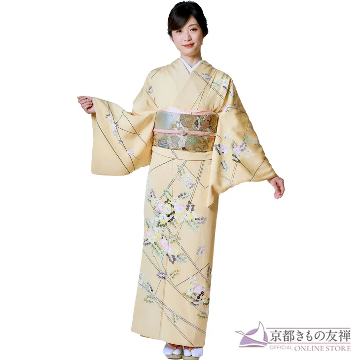 【レンタル】訪問着 フルセット 手描き 京加賀友禅 作家 高級訪問着 (M / L) シルク正絹100％ 黄色 花柄 手描き京友禅 作家 松本健一 結婚式 お宮参り 披露宴 七五三 入学式 入園式 卒業式 卒園式 お茶会 パーティー 舞台 発表会 母親 ママ ゲスト お呼ばれ (5泊6日)【a2211301】