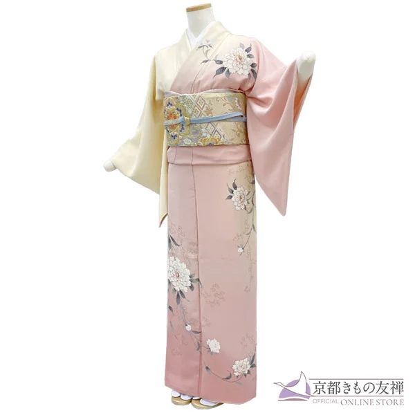 【レンタル】訪問着 フルセット 京友禅 ブランド 高級訪問着 (M / L) シルク正絹100％ モダン 高級感 Luxjewel ピンククリーム 結婚式 お宮参り 披露宴 七五三 入学式 入園式 卒業式 卒園式 お茶会 パーティー 舞台 発表会 母親 ママ ゲスト お呼ばれ (5泊6日)【a2211404】
