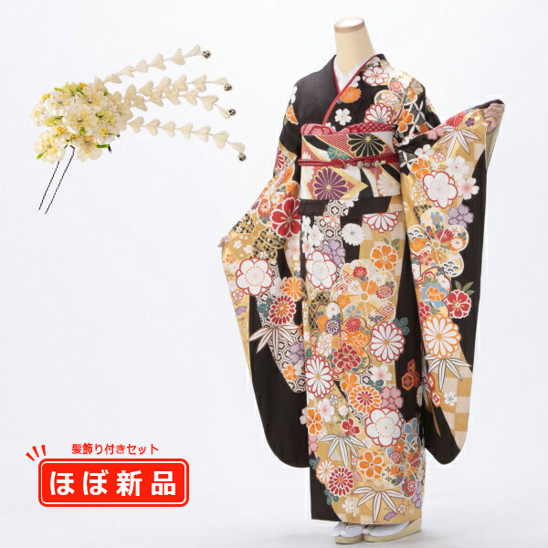 【髪飾りプレゼント】振袖 販売 フルセット Lサイズ 【茶系】【中古】【状態:A】【f0819081】