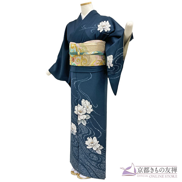 20%OFFクーポン対象 【レンタル】(5泊6日) 訪問着 フルセット 京友禅 作家 高級訪問着 シルク正絹100％ レトロ モダン グレイッシュネイビー 結婚式 お宮参り 披露宴 七五三 入学式 入園式 卒業式 卒園式 お茶会 お宮参り パーティー 舞台 発表会 母親 ママ ゲスト お呼ばれ Mサイズ Lサイズ 【a2211203】