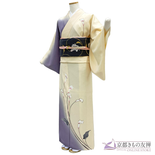 20%OFFクーポン対象 【レンタル】(5泊6日) 訪問着 フルセット 京友禅 モダン 高級訪問着 シルク正絹100％ クリーム 紫 Lサイズ 結婚式 お宮参り 披露宴 七五三 入学式 入園式 卒業式 卒園式 お茶会 パーティー 舞台 発表会 母親 ママ ゲスト お呼ばれ【a2211503】