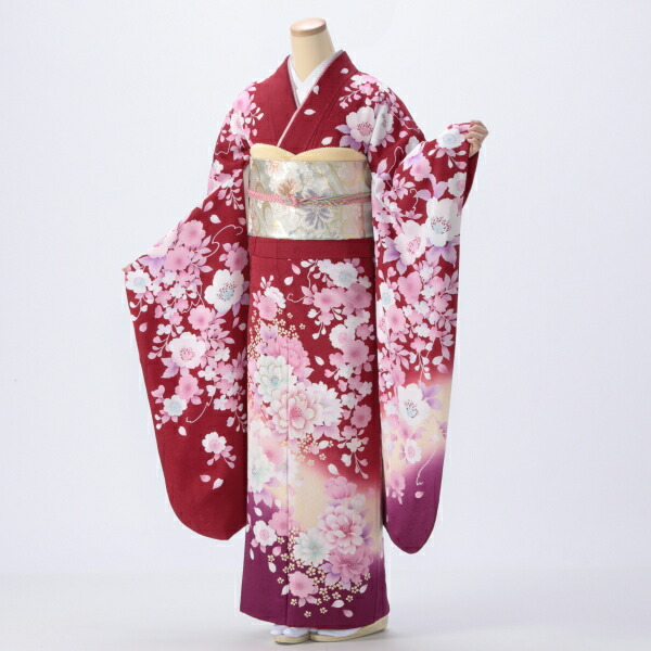 振袖 販売 フルセット Mサイズ 【赤・ワイン系】【中古】【状態:A】【f0312072】