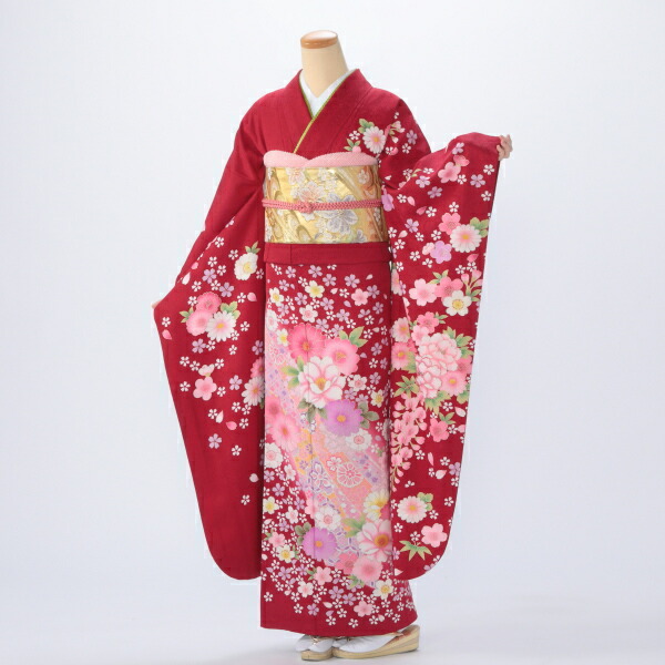 振袖 販売 フルセット Lサイズ 【赤・ワイン系】【中古】【状態:A】【f0317028】