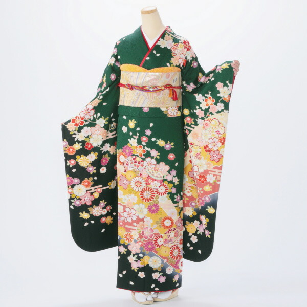 振袖 販売 フルセット Lサイズ 【グリーン系】【中古】【状態:S】【f0320032】