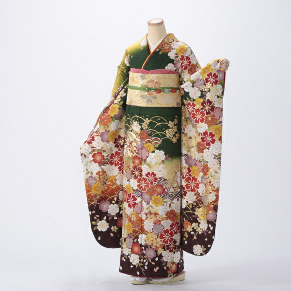 振袖 販売 フルセット Lサイズ 【グリーン系】【中古】【状態:A】【f0419160】