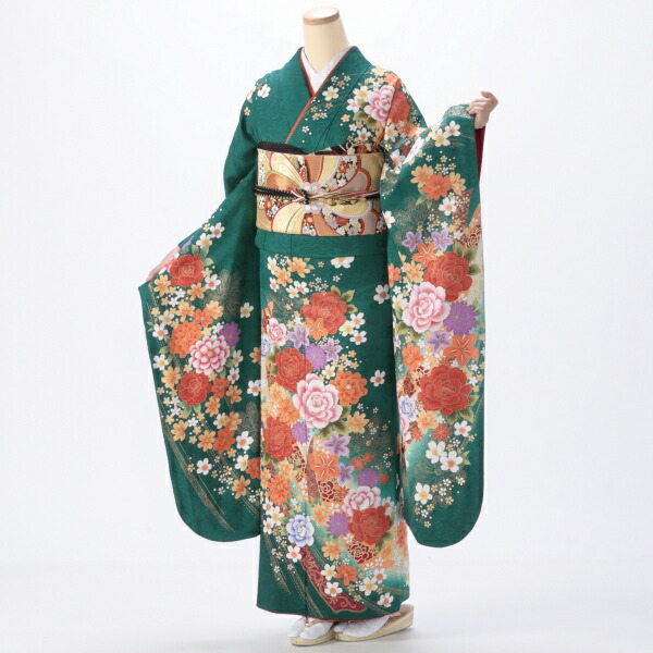 振袖 購入 フルセット Mサイズ 成人式 着物 【グリーン系】【中古】【状態:A】【f0419199】