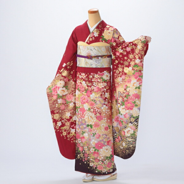 振袖 販売 フルセット Lサイズ 【赤・ワイン系】【中古】【状態:A】【f0519116】