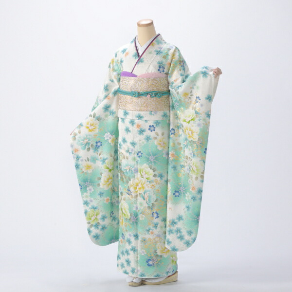 ≪モデル着用デザイン≫振袖 販売 フルセット Mサイズ 【白・グレー系】【中古】【状態:S】【f0722316】