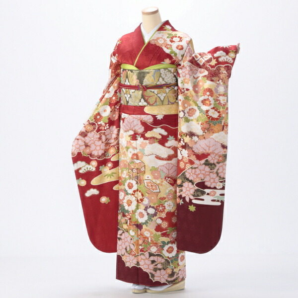 振袖 販売 フルセット Lサイズ 【赤・ワイン系】【中古】【状態:S】【f0920049】