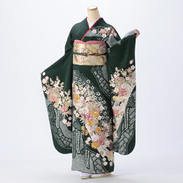 【成人式】振袖 レンタル フルセット Lサイズ ほぼ新品 【グリーン系】【状態:S】【f8022007r2】