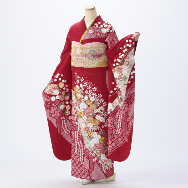【成人式】振袖 レンタル フルセット Lサイズ ほぼ新品 【赤・ワイン系】【状態:S】【f8022039r2】
