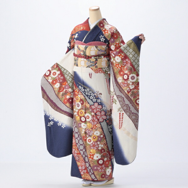 【成人式】振袖 レンタル フルセット Lサイズ ほぼ新品 【青・紺系】【状態:S】【f8022095r2】