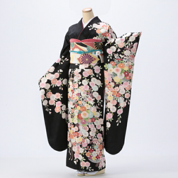 【成人式】振袖 レンタル フルセット Lサイズ ほぼ新品 【黒系】【状態:S】【f8022223r2】