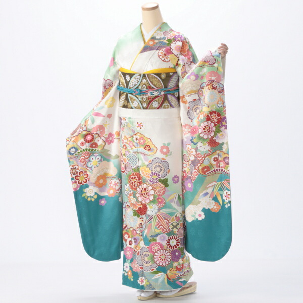 【成人式期間外】振袖 レンタル フルセット Lサイズ ほぼ新品 【白・グレー系】【状態:S】【f8022265r】