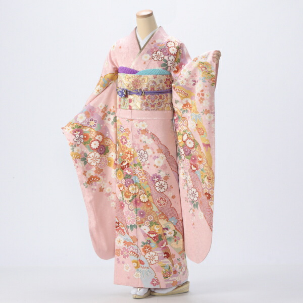 振袖 購入 フルセット Lサイズ ほぼ新品 成人式 着物 【ピンク・オレンジ系】 【中古】【状態:S】【f8022282】