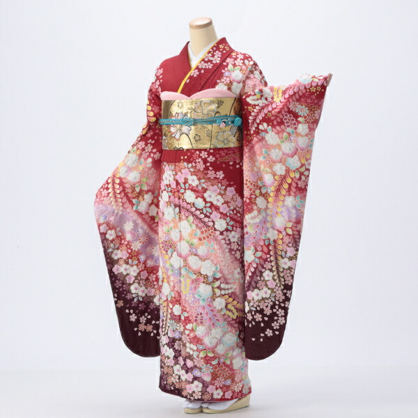 【成人式期間外】振袖 レンタル フルセット Lサイズ ほぼ新品 【赤・ワイン系】【状態:S】【f8022313r】