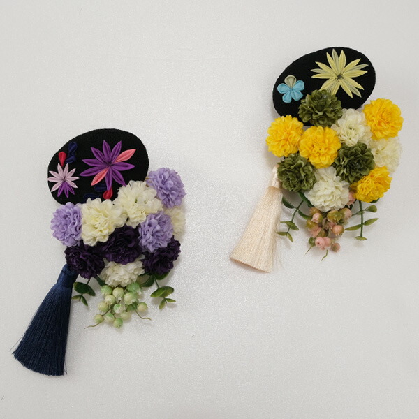 髪飾り つまみ細工 ヘアアクセ お花＆タッセル 紫 黄色【花咲音-KASANE-】【日本製】KT-843/KT-846【k2002】