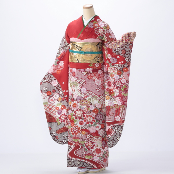 振袖 販売 フルセット Mサイズ 【赤・ワイン系】【中古】【状態:A】【f0517016】