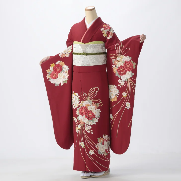 【袴プレゼント対象】振袖 購入 フルセット Lサイズ 成人式 着物 【赤・ワイン系】【中古】【状態:S】【f0724280】