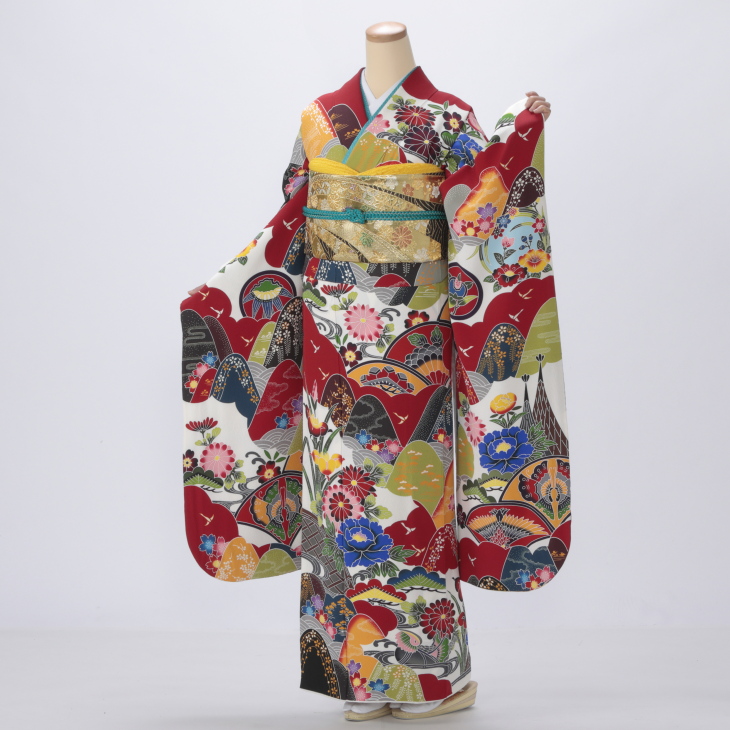 【成人式】振袖 レンタル フルセット Mサイズ 着物 【赤・ワイン系】【f0921163r2】