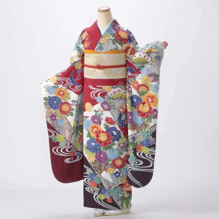 振袖 購入 フルセット LLサイズ ほぼ新品 成人式 着物 【赤・ワイン系】【中古】【状態:S】【f8024089】
