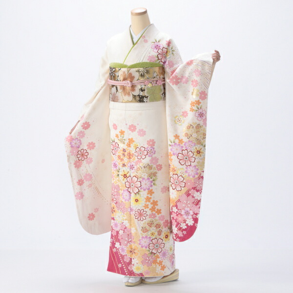 振袖 販売 フルセット Lサイズ 【白・グレー系】【中古】【状態:A】【f0214164】