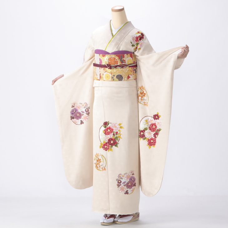 【袴プレゼント対象】振袖 購入 フルセット Lサイズ 成人式 着物 【白・グレー系】【中古】【状態:S】【f0523122】
